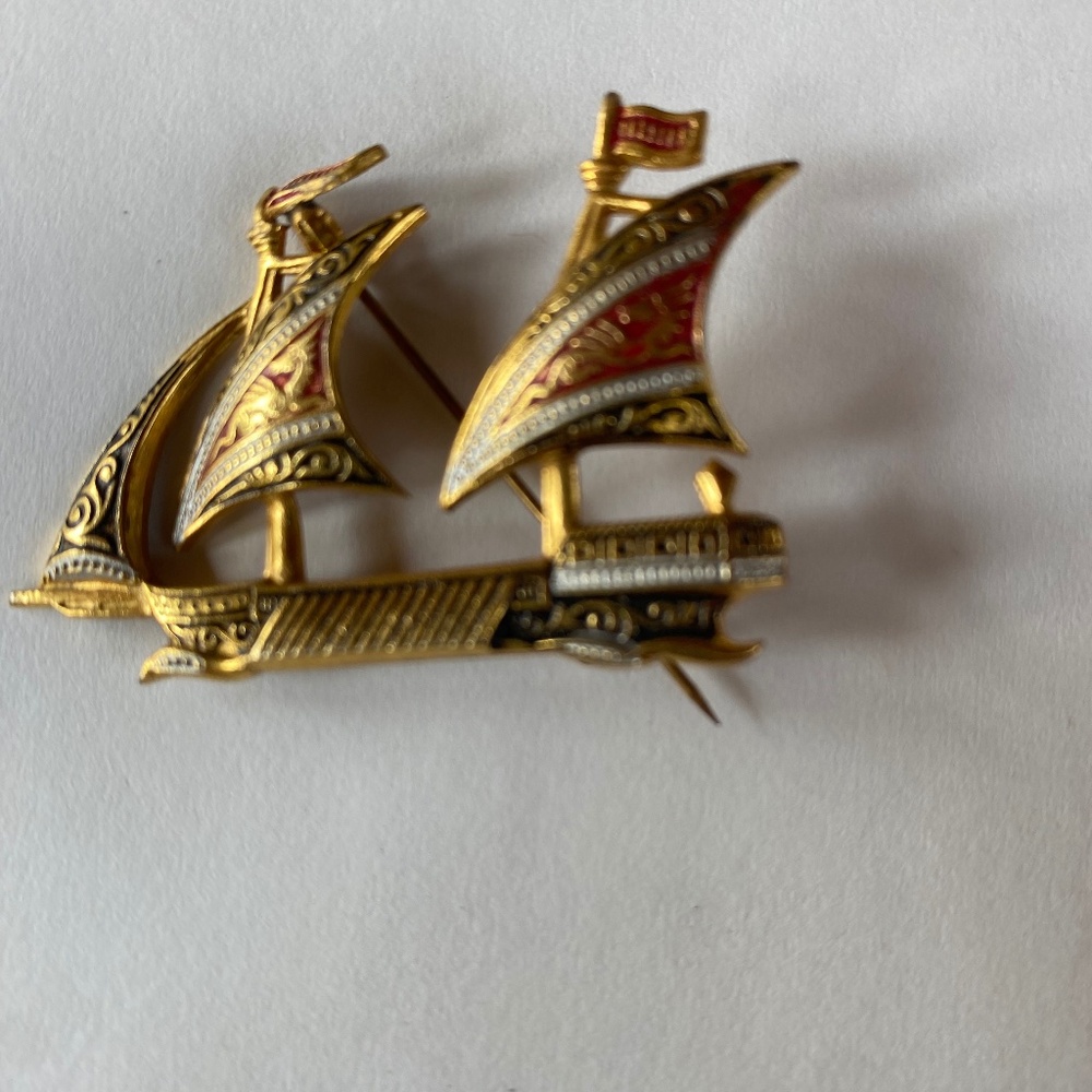 Vintage sailing ship brooch